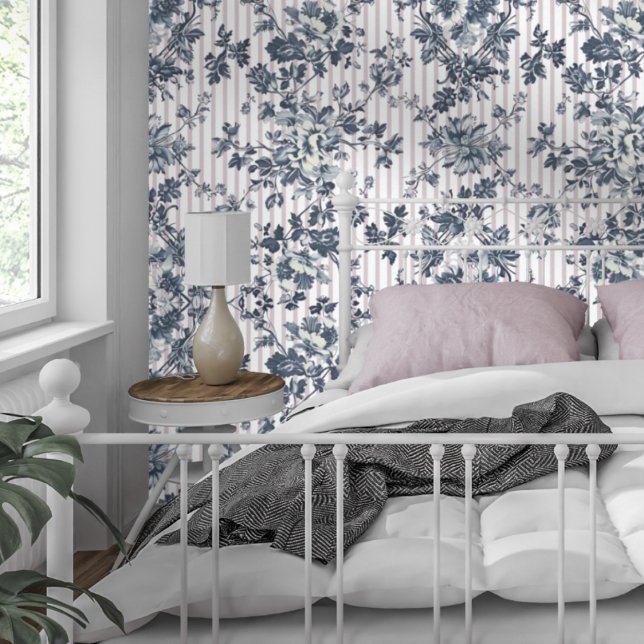 Vintage Blue Chintz And Pinstriped Pattern Wallpaper (Creator Uploaded)