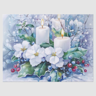 Vintage Blue Christmas Florals Decoupage  Tissue Paper