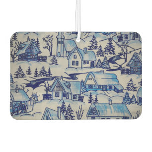 Vintage Blue Christmas Holiday Village Car Air Freshener