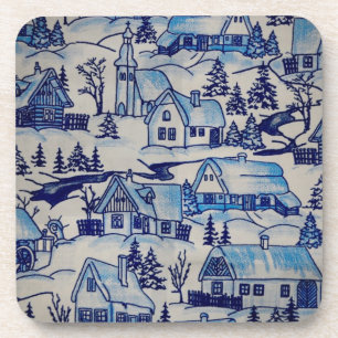 Vintage Blue Christmas Holiday Village Coaster