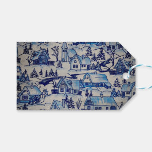 Vintage Blue Christmas Holiday Village Gift Tags