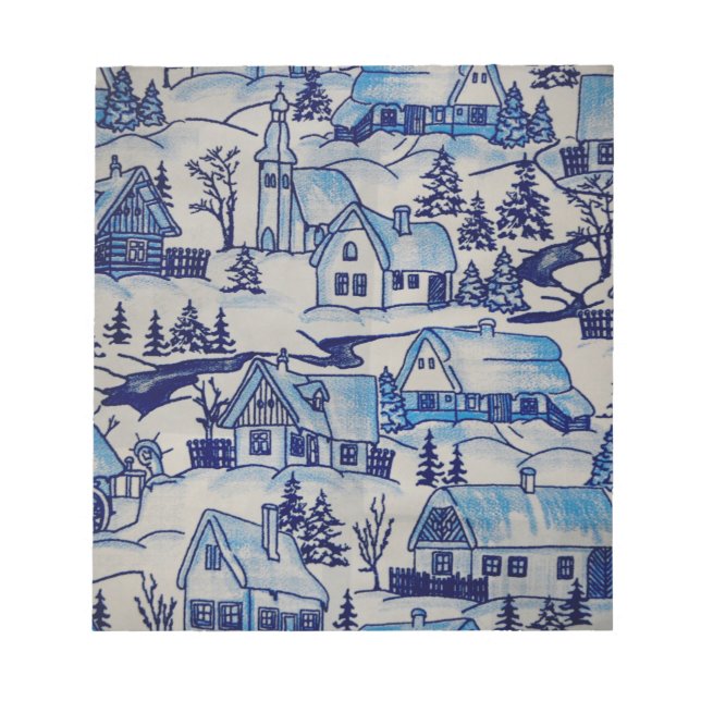 Vintage Blue Christmas Holiday Village Notepad (Front)