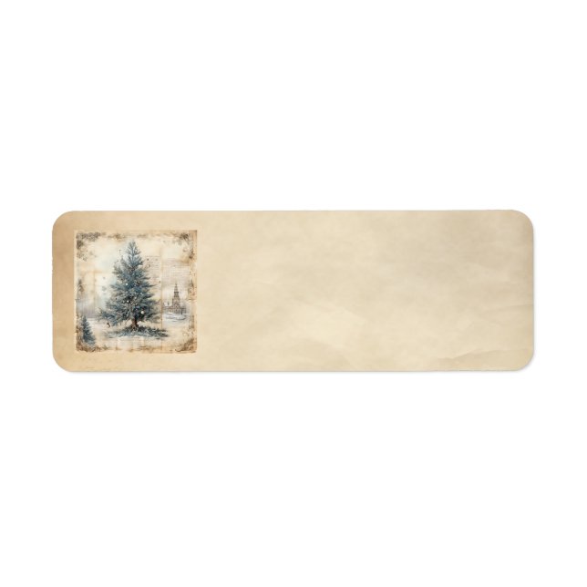 Vintage Blue Christmas Tree Address Labels (Front)