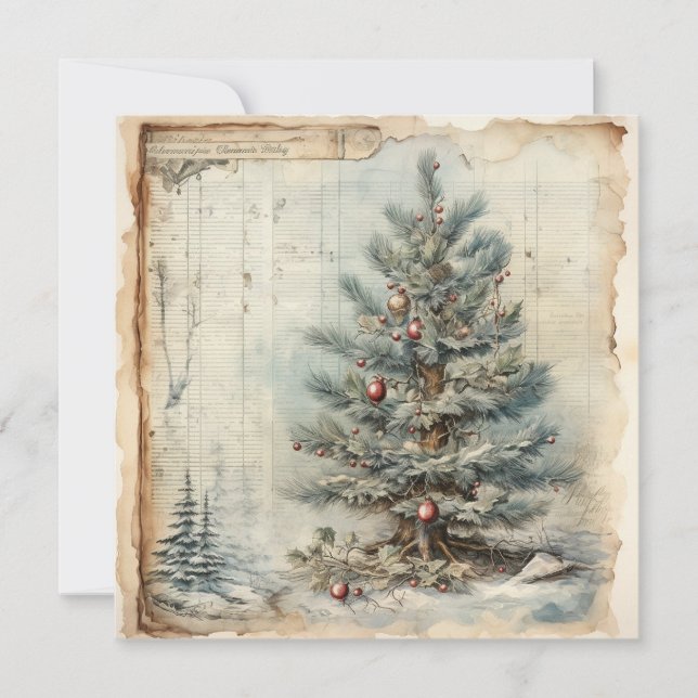 Vintage Blue Christmas Tree Card (Front)