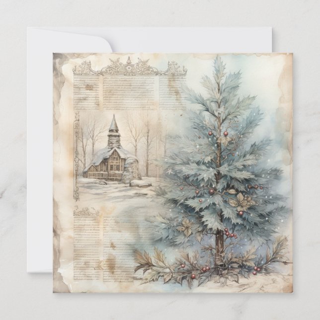 Vintage Blue Christmas Tree Card (Front)
