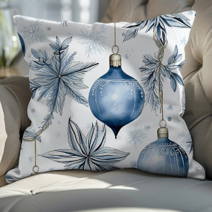 Vintage Blue Christmas Tree Ornaments Pattern Cushion