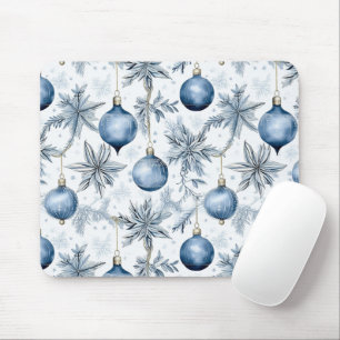 Vintage Blue Christmas Tree Ornaments Pattern Mouse Pad