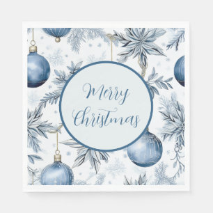 Vintage Blue Christmas Tree Ornaments Pattern Napkin