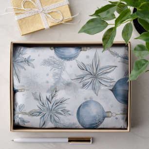 Vintage Blue Christmas Tree Ornaments Pattern Tissue Paper