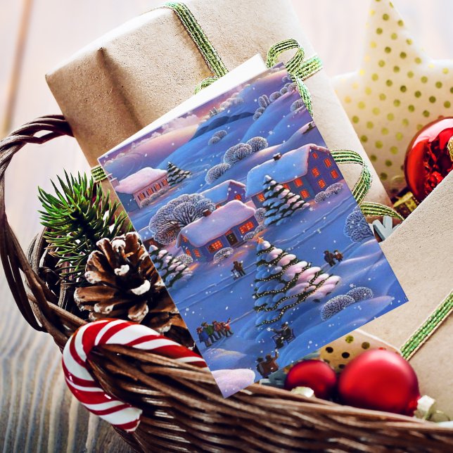 Vintage Blue Christmas Winter Wonderland Snow Holiday Card (Creator Uploaded)