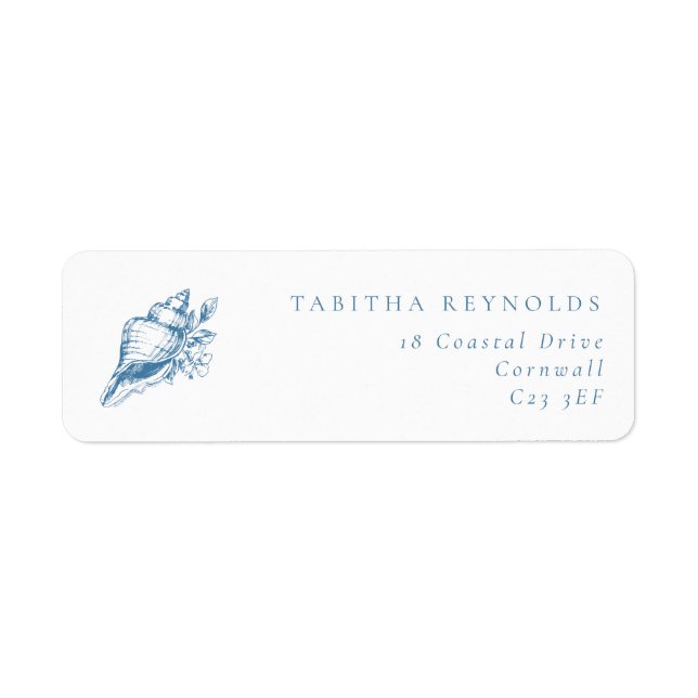 Vintage Blue Coastal Shell Wedding Return Address (Front)