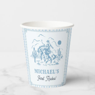 Vintage Blue Cowboy 1st Birthday Party Paper Cups