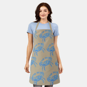 Vintage  blue  crab All-Over Print Apron