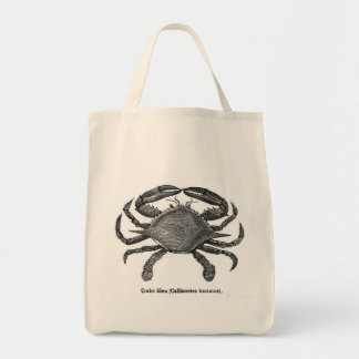 Vintage Blue Crab Canvas Tote Bag