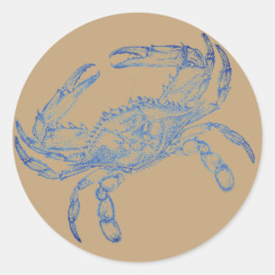 Vintage  blue  crab in kraft classic round sticker