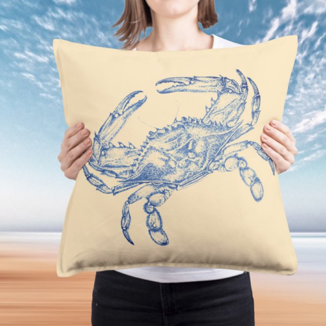 Vintage  blue  crab no2   throw pillow (Creator Uploaded)