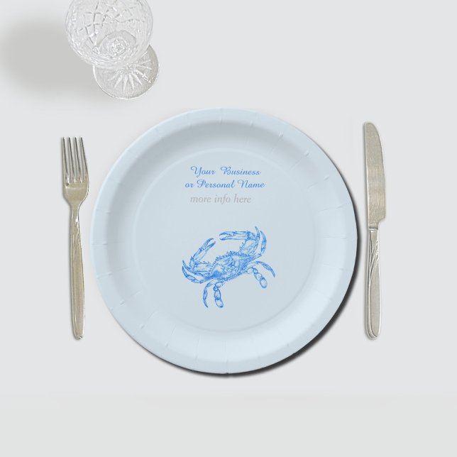 Vintage  blue  crab personalised  paper plate (Creator Uploaded)
