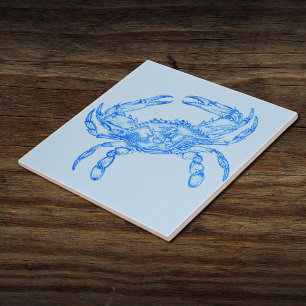 Vintage blue crab trinket trays tile