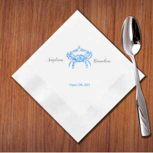 Vintage blue crab wedding napkin