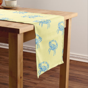 vintage blue crabs in cream short table runner