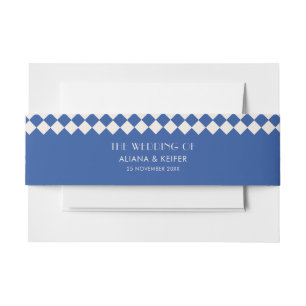 Vintage Blue & Cream Chequerboard Retro Wedding  Invitation Belly Band