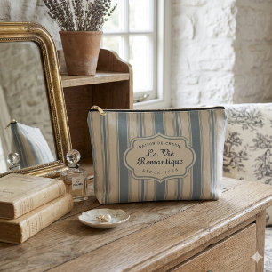 Vintage Blue & Cream Striped French Country Accessory Pouch