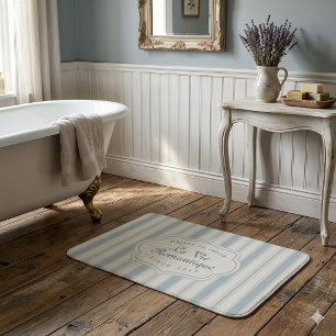 Vintage Blue & Cream Striped French Country Bath Mat