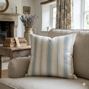 Vintage Blue & Cream Striped French Country Cushion