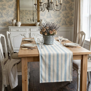 Vintage Blue & Cream Striped French Country Medium Table Runner