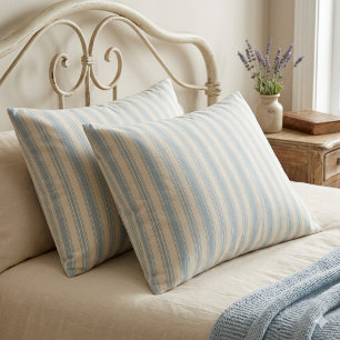 Vintage Blue & Cream Striped French Country  Pillowcase