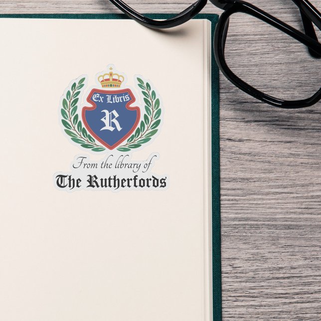 Vintage Blue Crest Monogram Crown Wreath Ex Libris (Creator Uploaded)