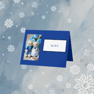vintage blue crochet couple table number card