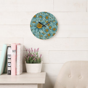 Vintage Blue Dahlia - Botanical Floral Decor Large Clock