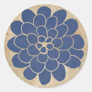 Vintage Blue Dahlia Floral Wedding Classic Round Sticker