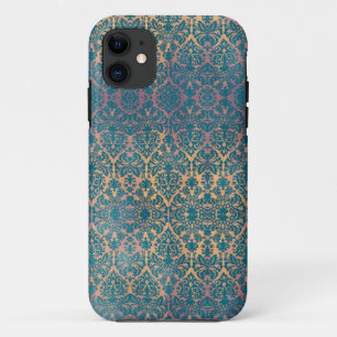 Vintage Blue Damask Floral Grunge iPhone Case