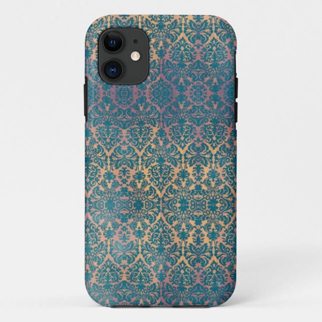 Vintage Blue Damask Floral Grunge iPhone Case (Back)