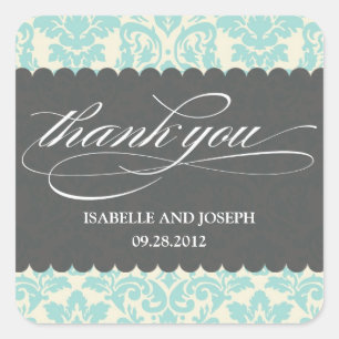 VINTAGE  BLUE DAMASK SCRIPT   WEDDING FAVOR LABELS