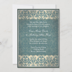 Vintage Blue Damask Wedding Invitation