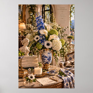 Vintage Blue Delphinium Floral Wall Art