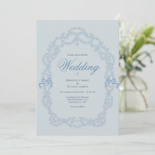 Vintage Blue Elegant Wedding Invitation