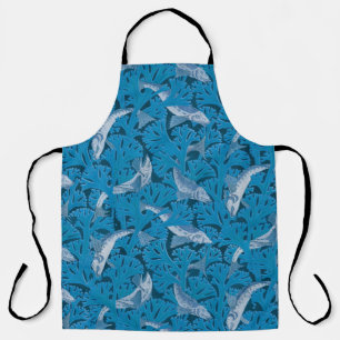 Vintage Blue Fish & Seaweed: Art Nouveau Nautical  Apron