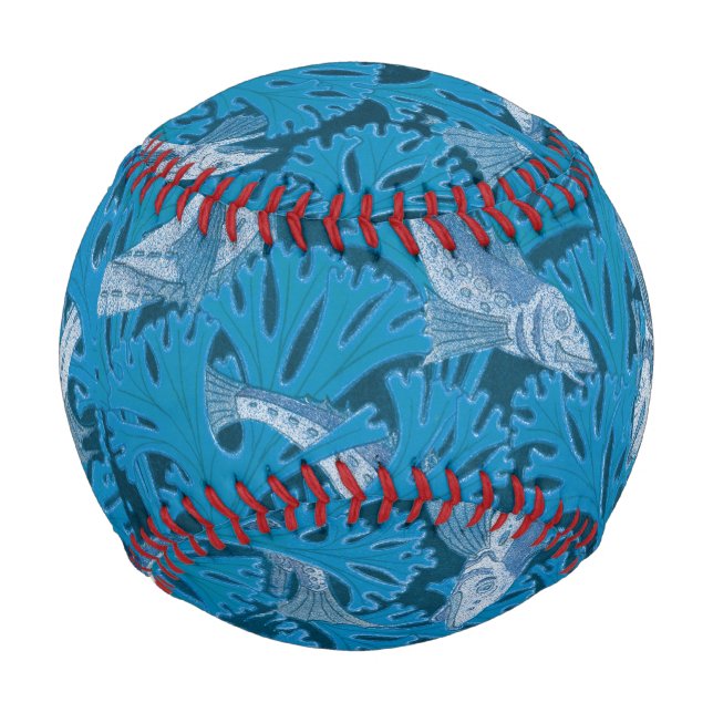 Vintage Blue Fish & Seaweed: Art Nouveau Nautical  Baseball (Front)