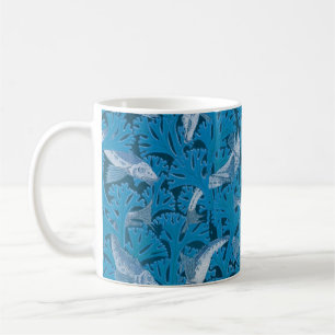 Vintage Blue Fish & Seaweed: Art Nouveau Nautical Coffee Mug