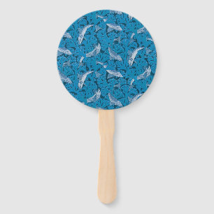 Vintage Blue Fish & Seaweed: Art Nouveau Nautical  Hand Fan
