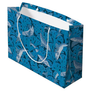 Vintage Blue Fish & Seaweed: Art Nouveau Nautical  Large Gift Bag