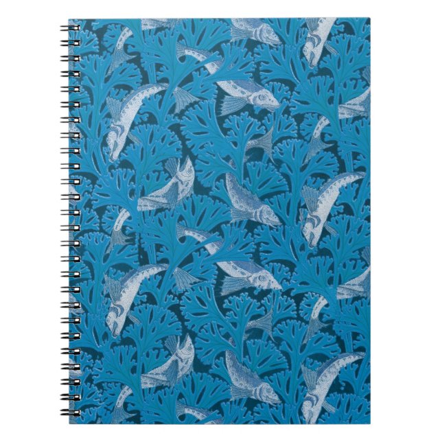 Vintage Blue Fish & Seaweed: Art Nouveau Nautical  Notebook (Front)