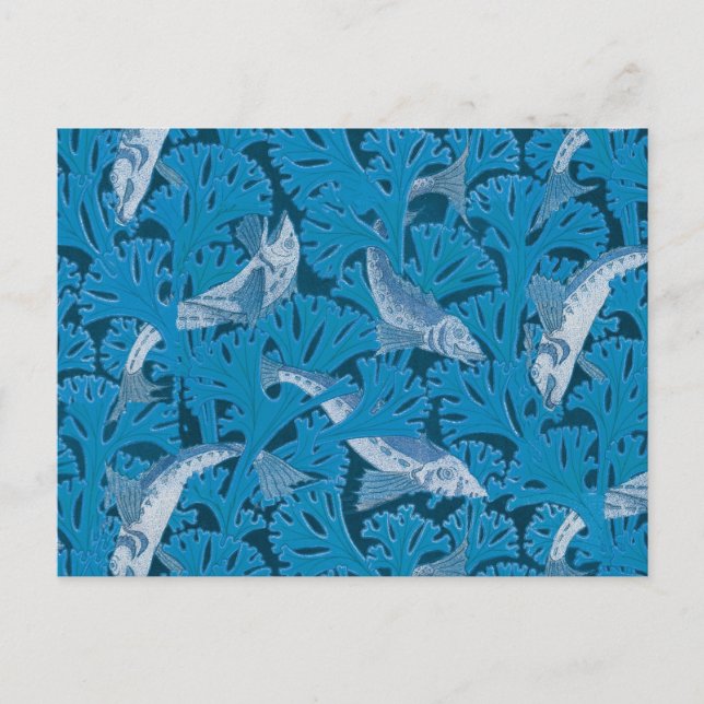 Vintage Blue Fish & Seaweed: Art Nouveau Nautical  Postcard (Front)