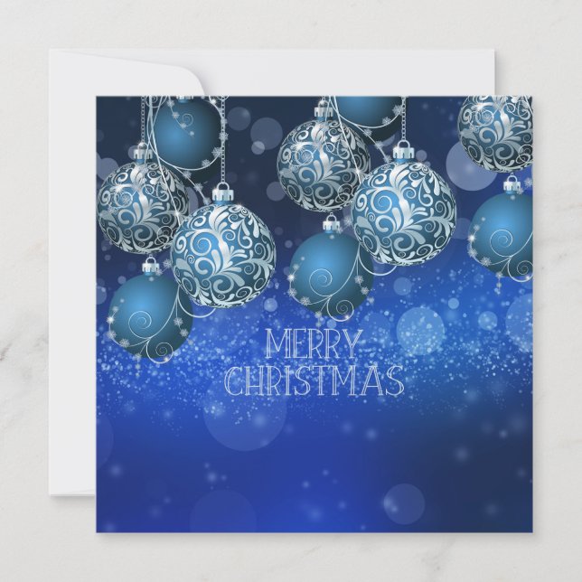 Vintage Blue Flat (Personalize) Christmas Card (Front)