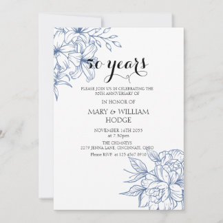  Vintage Blue Floral 50th wedding anniversary Invitation