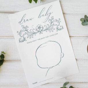 Vintage Blue Floral Baby Shower Draw Baby Game Flyer